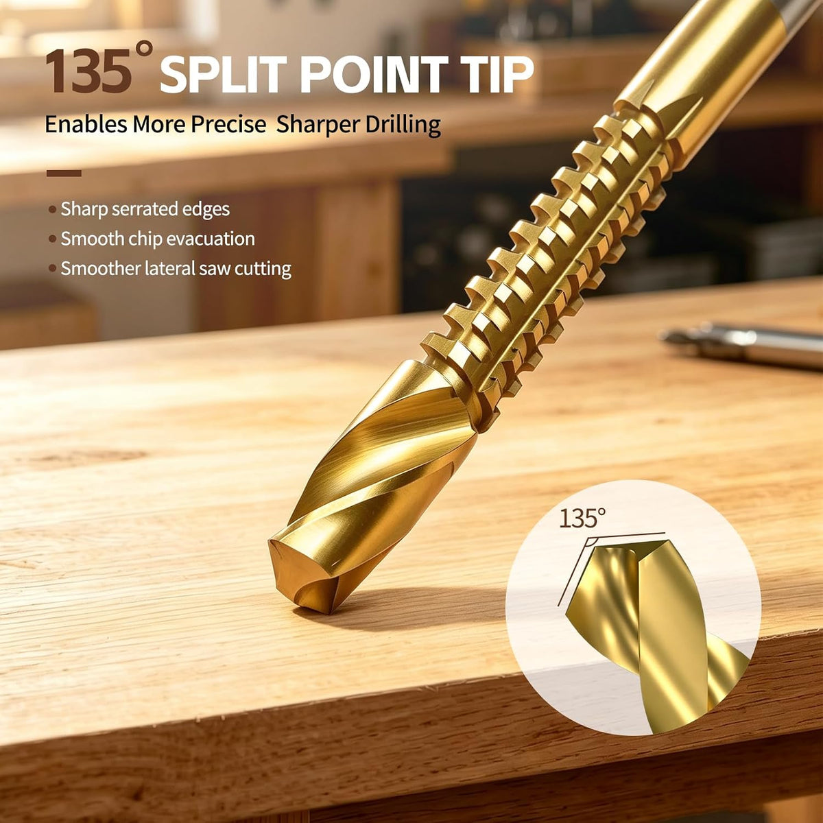 8 Pcs Titanium Coated HSS Twist Drill Bits,3-10mm M35 Cobalt Drill Bit Set