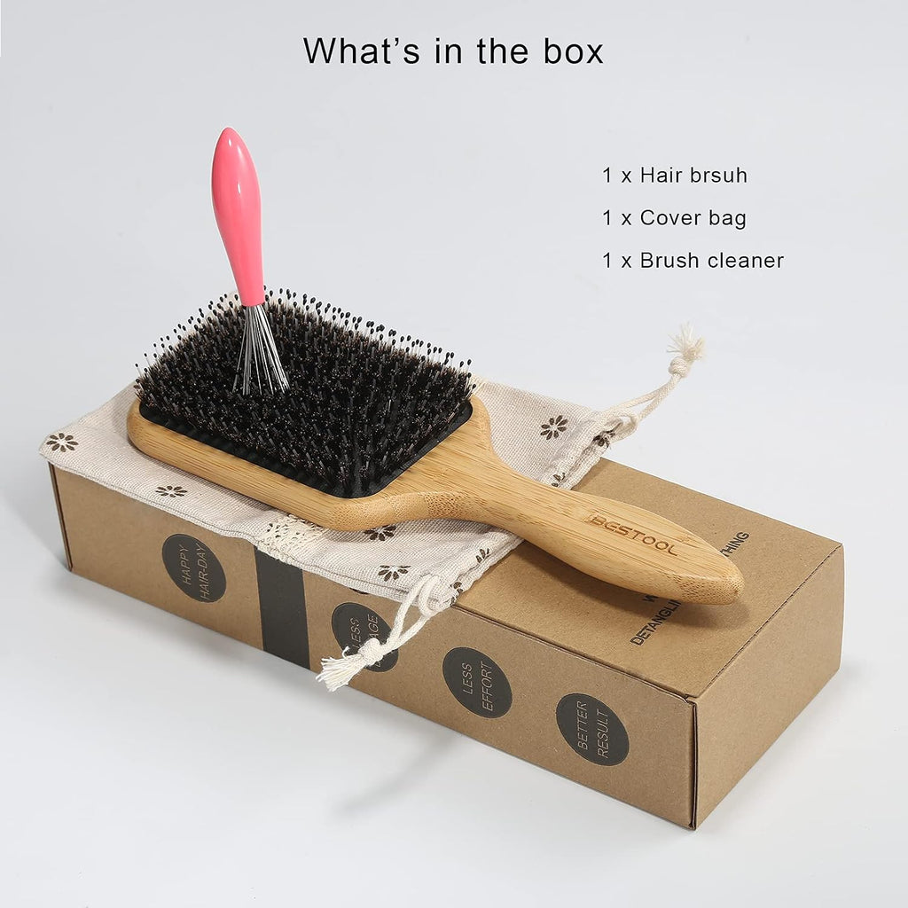 Hair Brush, Boar & Nylon Bristle Brush for All (Women, Men, Kids) Wet/Dry Hair, Massaging Detangling, Enhance Shine &