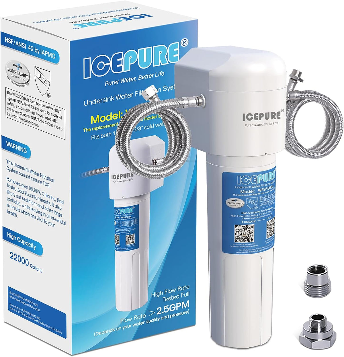 Under Sink Water Filter System, 3 Years or 22000 Gallons Ultra High Life NSF/ANSI 42 Certified, Removes Heavy