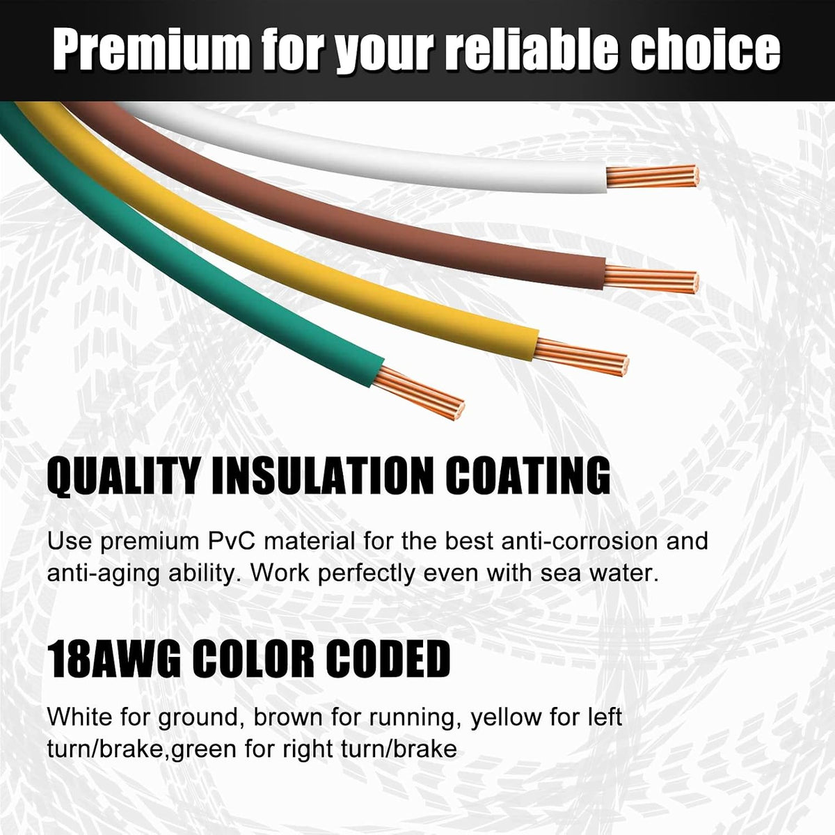 25Ft 4 Pin Trailer Wiring Harness Extension Kit, 4-Way Flat Plug, 5-Wire Male & 4-Wire Female Connector with 18 Gauge