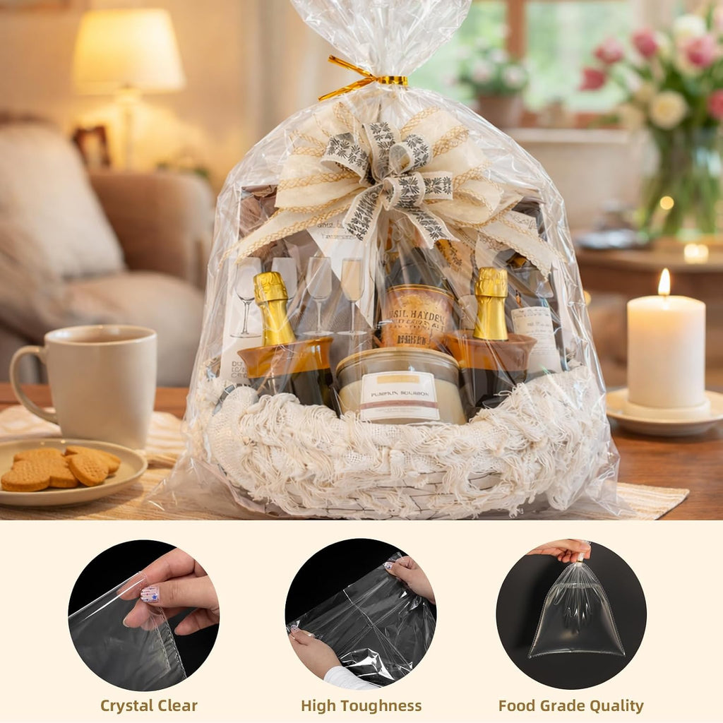 Cellophane Wrap for Gift Baskets with Twist Ties 24x30 Inches 36 PCS