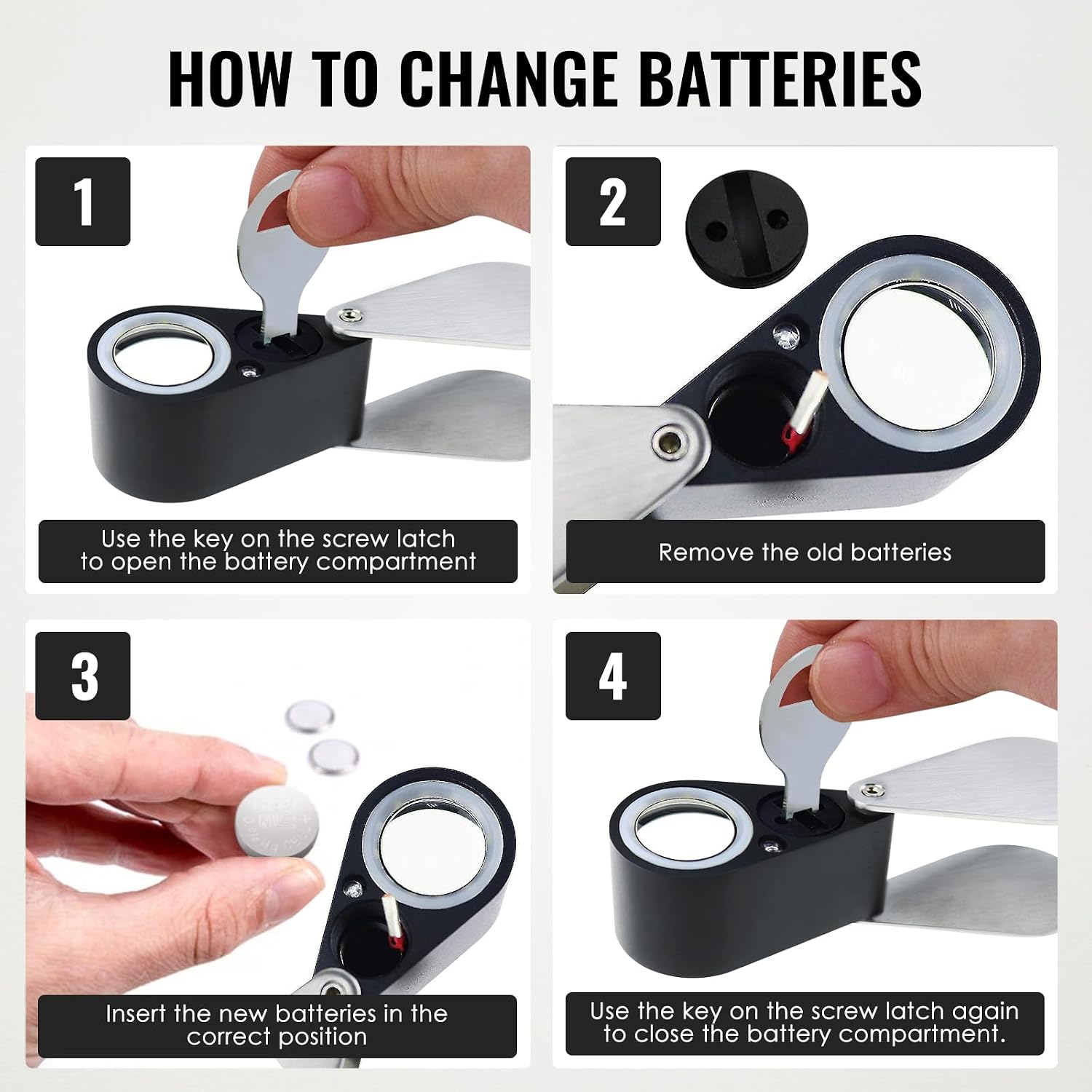 10x Foldable Pocket Magnifier Loupe with UV and LED Light for Jewelry, Rocks, Coins, and Antiques - Illuminated