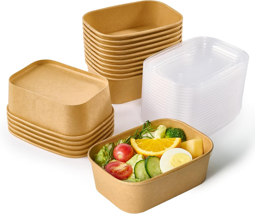 50 Pack Paper Food Container with Lid 25 oz Meal Prep Containers