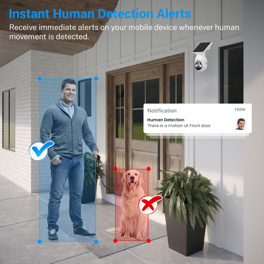 1080p Security Camera Wireless with Solar Panel, AI Human Detection, 2-Way Audio, Color Night Vision, Cloud Storage