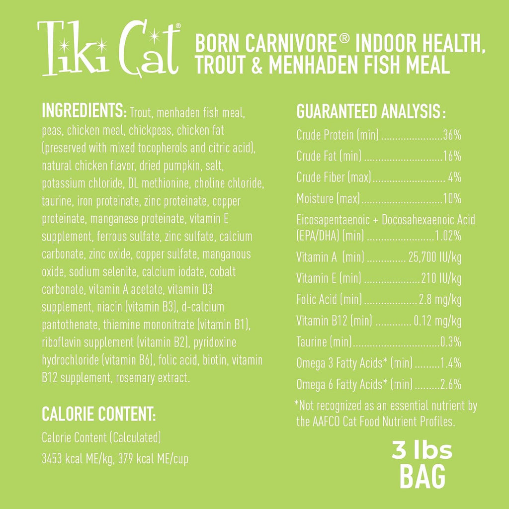 Tiki Cat Born Carnivore Dry Cat Food, Trout & Menhaden Fish, 3 lb Bag