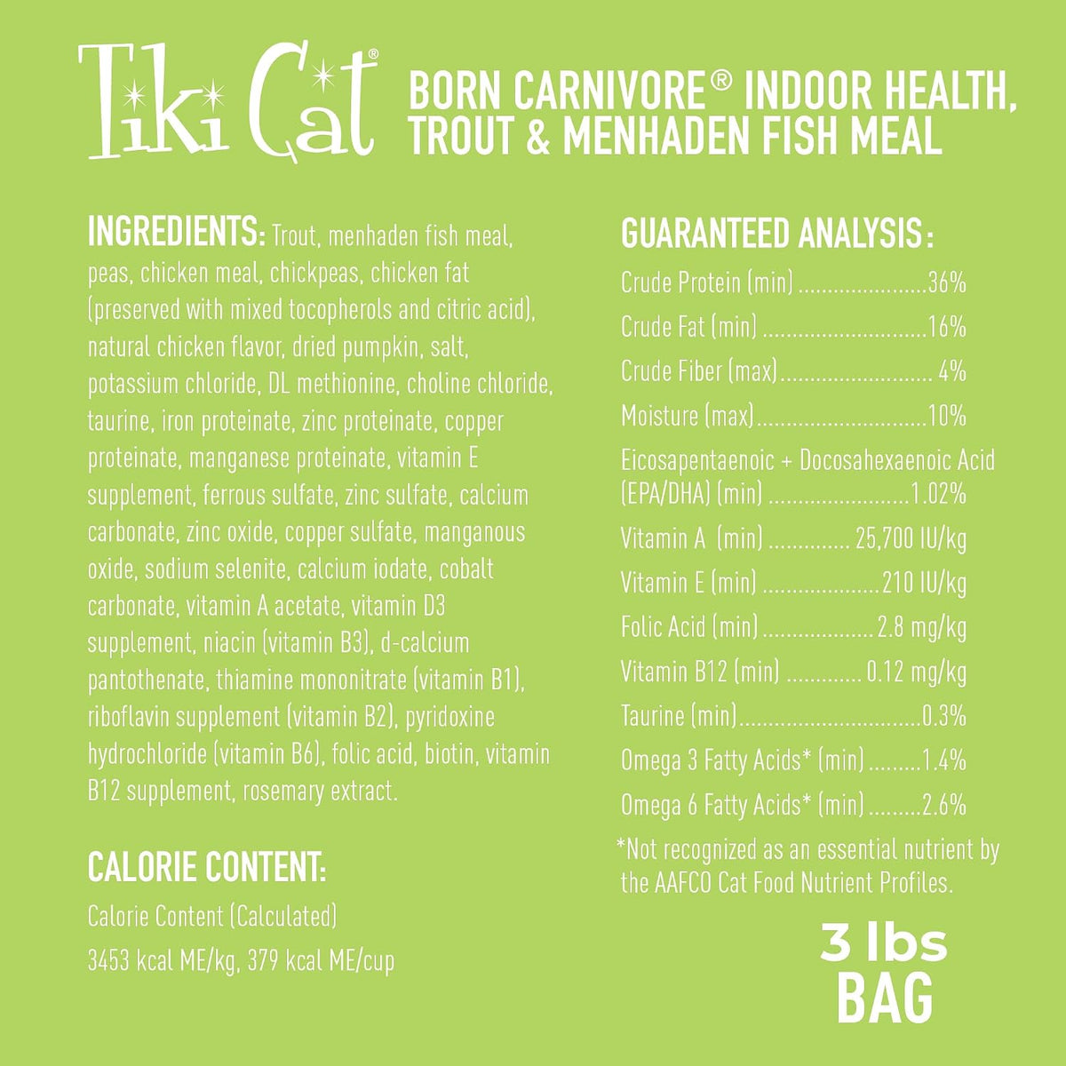 Tiki Cat Born Carnivore Dry Cat Food, Trout & Menhaden Fish, 3 lb Bag