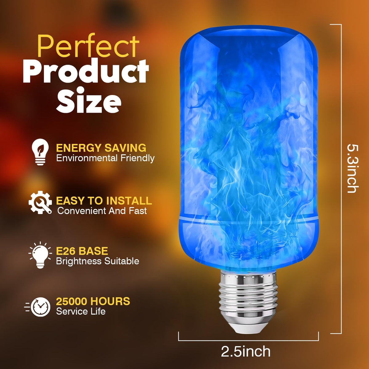 LED Flame Light Bulbs (2 Pack), 4 Modes Flickering Light Bulbs with Upside Down Effect, E26 Base Realistic LED Fire