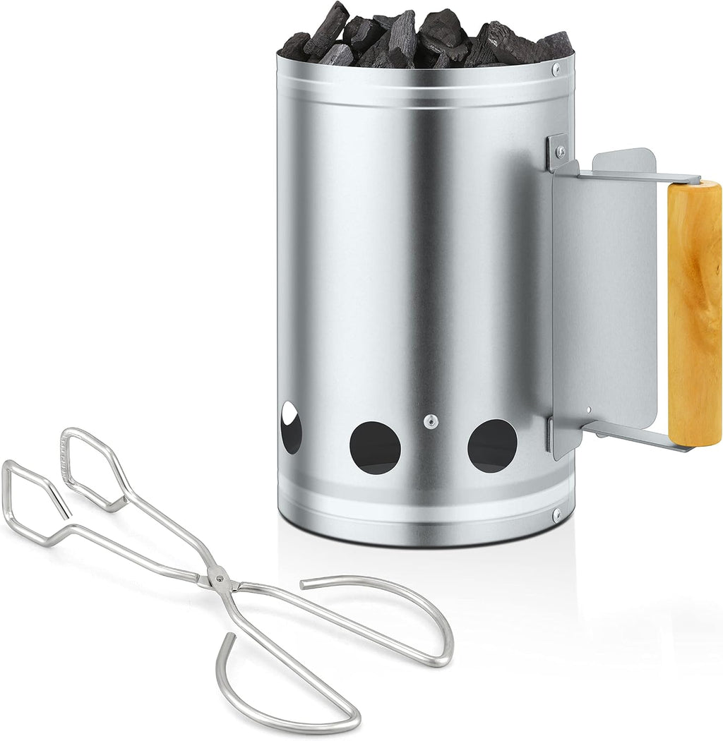 Charcoal Chimney Starter with Clamp Set, BBQ Grill Fire Starter