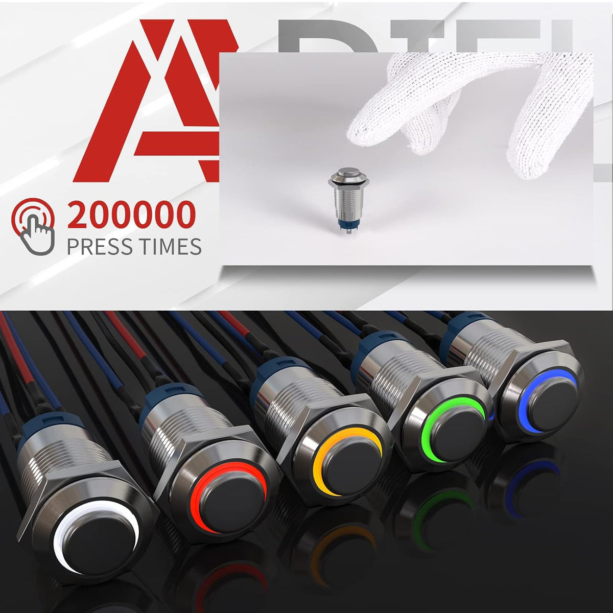 APIELE (Pcs of 2) 12mm Momentary Push Button Switch High Round Head Stainless Steel 1 Normally Open with Ring Led (Blue)