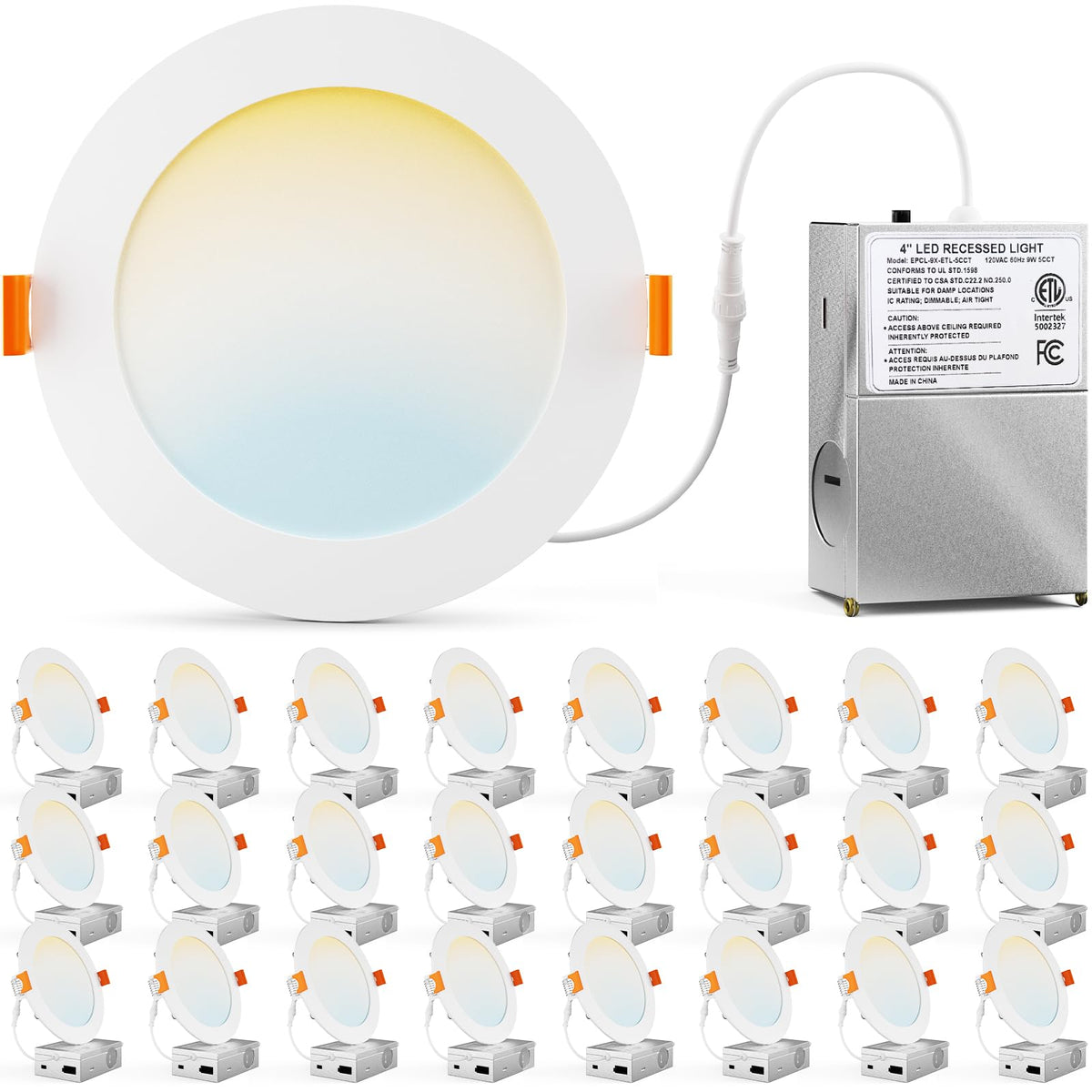 24 Pack 4 Inch Ultra-Thin 5CCT LED Recessed Ceiling Light,Canless