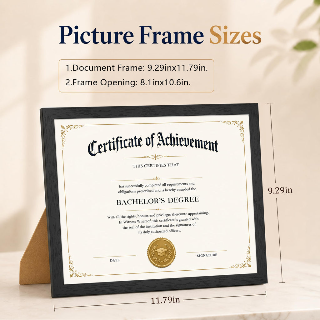 8.5x11 Certificate Frame Solid Wood, Black Picture Frame, 9-Pack