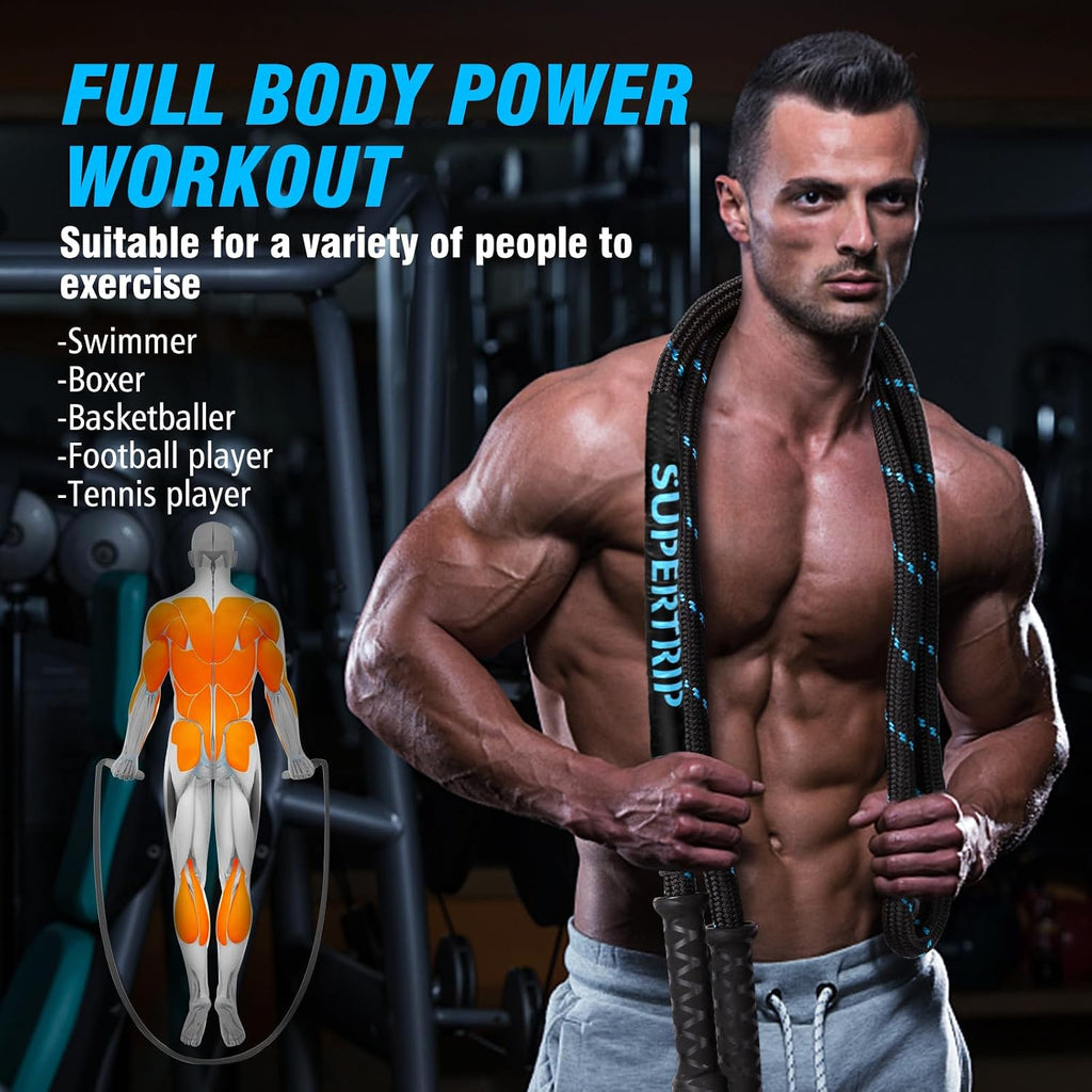 Upgraded Weighted Jump Rope for Fitness Men Women Second Generation 360 Rotating Handles, 3.21LBS 3.38LBS 3.41LBS