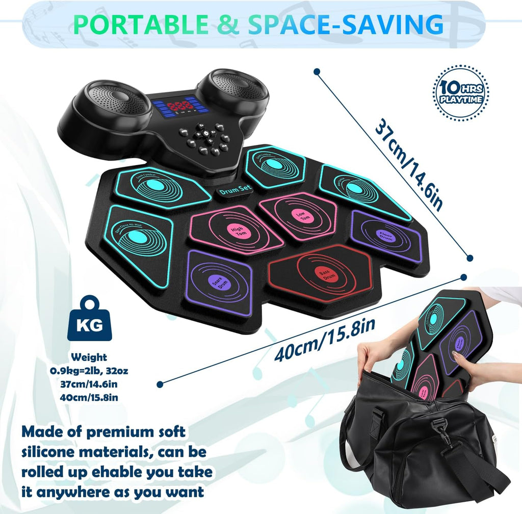 Electronic Drum Set - YUOIOYU Electric Drum Set Roll Up Portable Drum Kit MIDI Practice Drum Pad with Dual Built-in