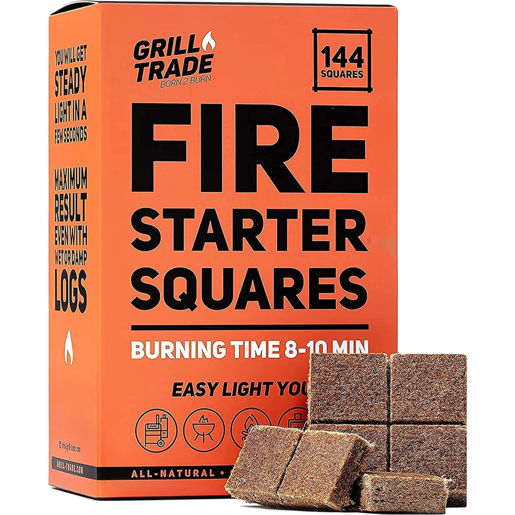 Fire Starter Squares 144, Easy Burn Your BBQ Grill, Camping Fire, Wood Stove, Smoker Pellets, Lump Charcoal