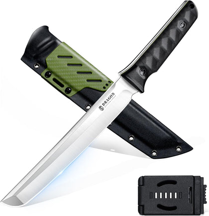 Tactical Knife Kydex - Outdoor Fixed Blade with Green Sheath | Full Tang Survival Knife Camping Hiking Gift Men