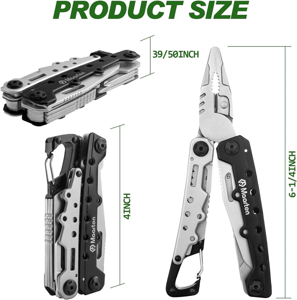 Lightweight Multitool Pliers, 11 in 1 Suspension Multi-Plier with Carabiner, Stainless Steel Portable Pocket Keychain