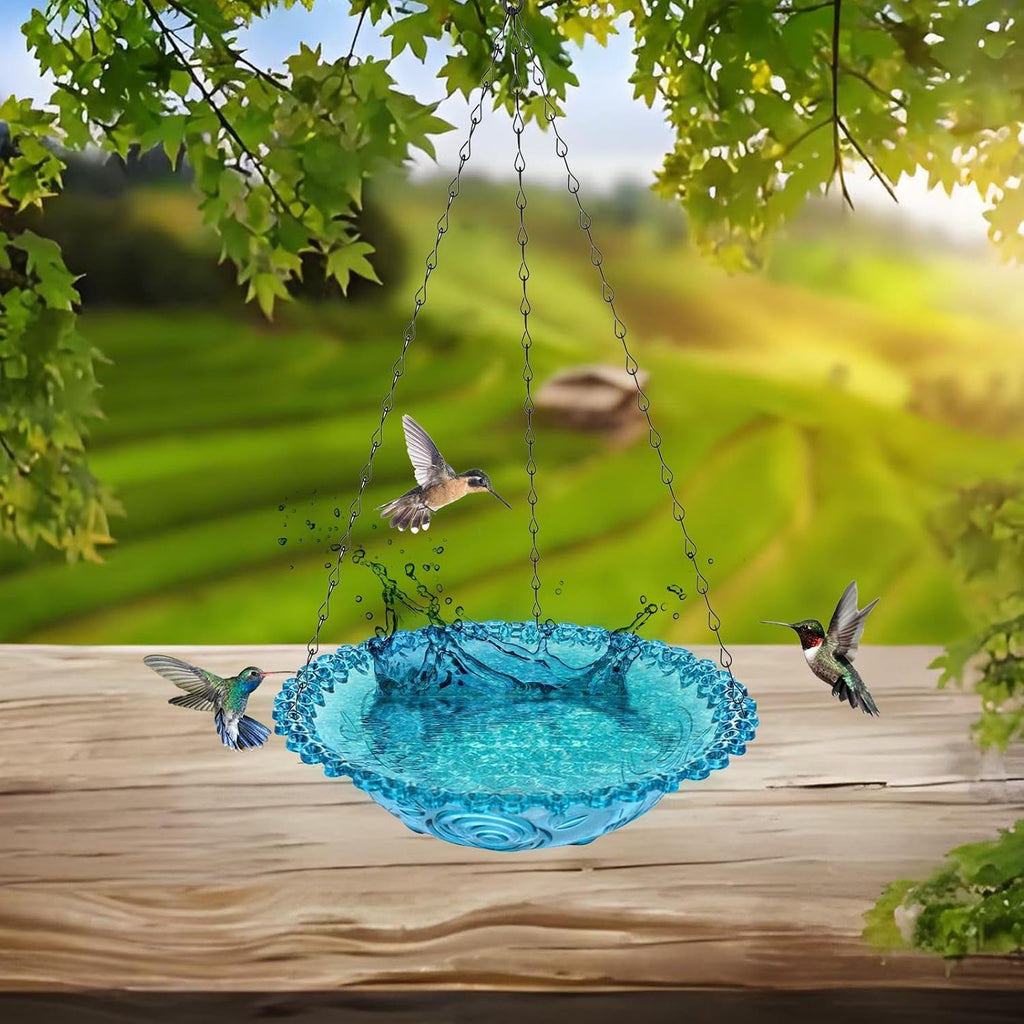 2-Pack Hanging Plastic Bird Bath and Feeder Bowls, Blue