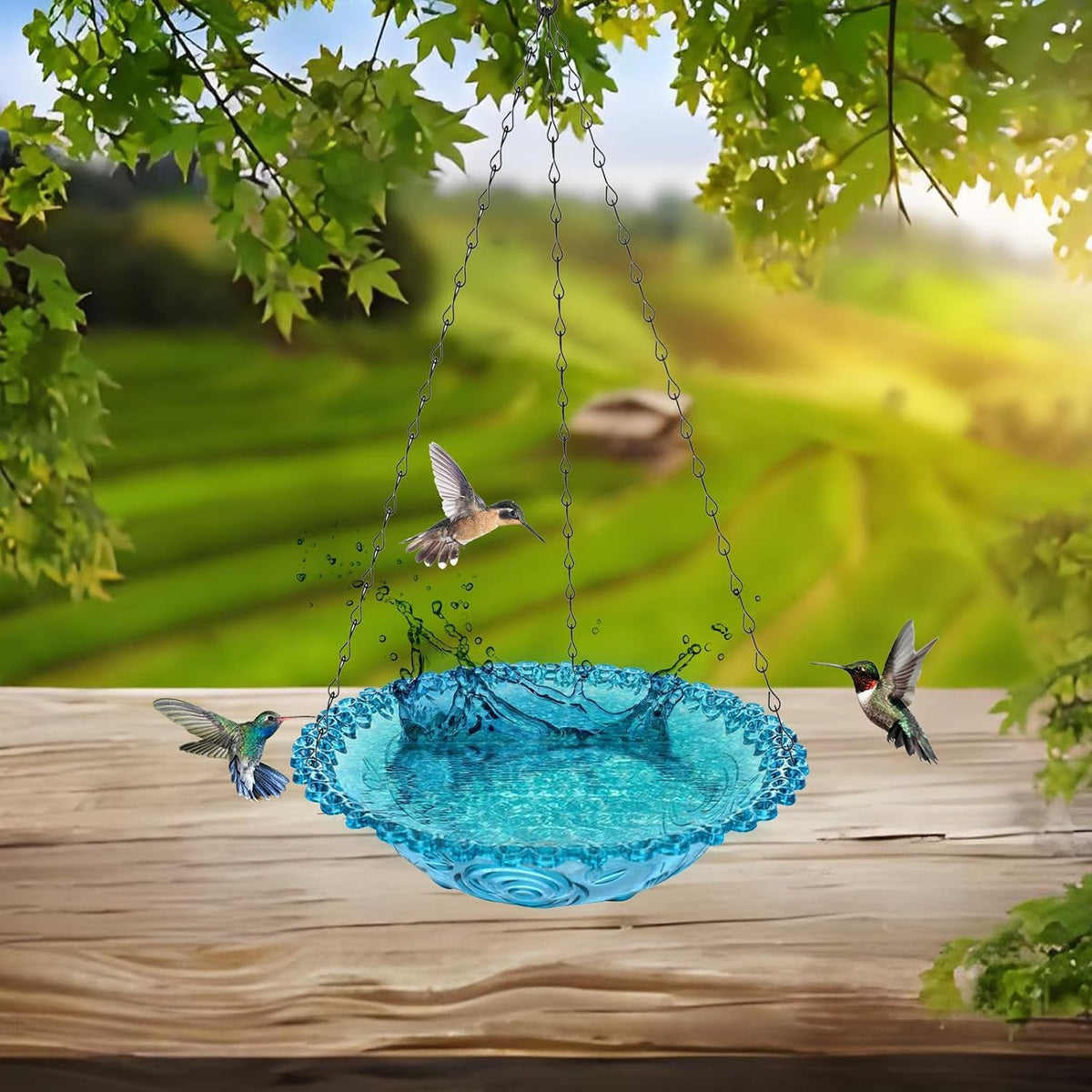 2-Pack Hanging Plastic Bird Bath and Feeder Bowls, Blue