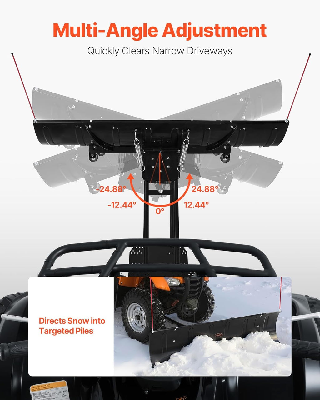 Snow Plow Blade, 43 in/72 in Width Adjustable Snow Plow Kit, Easy to Detach, Universal Mount Plowing Attachment with