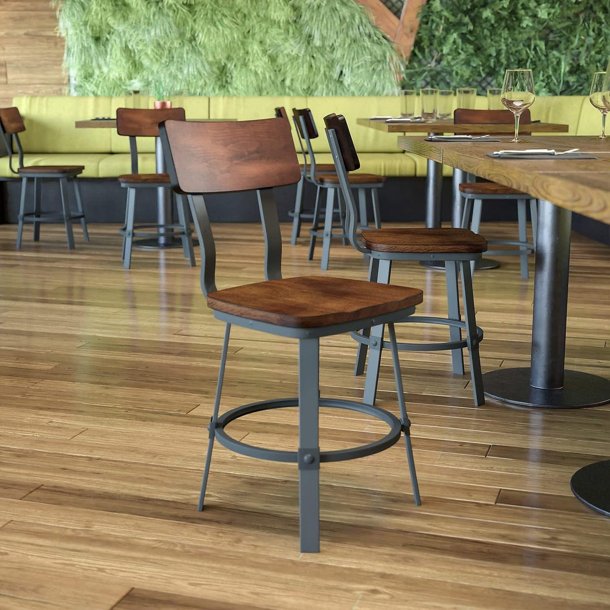Wood Restaurant Chair, Rustic Walnut