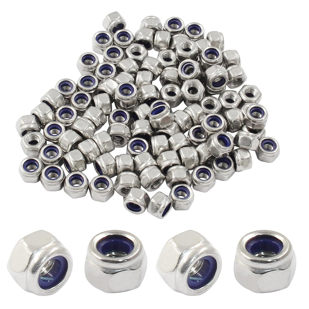 Hordion 100Pcs M3-0.5mm Nylon Lock Nut Stainless Steel Nylon Insert Locknut