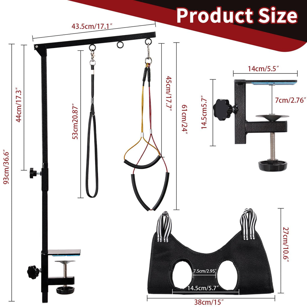 Dog Grooming Table Arm with Hammock - Adjustable Height, Pet Grooming Hammock, No Sit Haunch Holders, Loop Noose