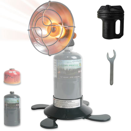 Portable 1 lb Propane & Iso-Butane Heater, Dual Fuel Camping Heater for Tent, Self Ignite & Tip-over protection Base