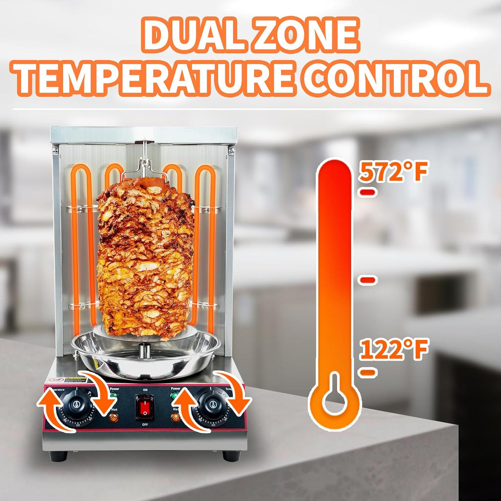 Electric Shawarma Grill Machine Vertical Rotisserie Broiler Gyro with 2 Heating Tubes,Countertop Rotating Grill Doner