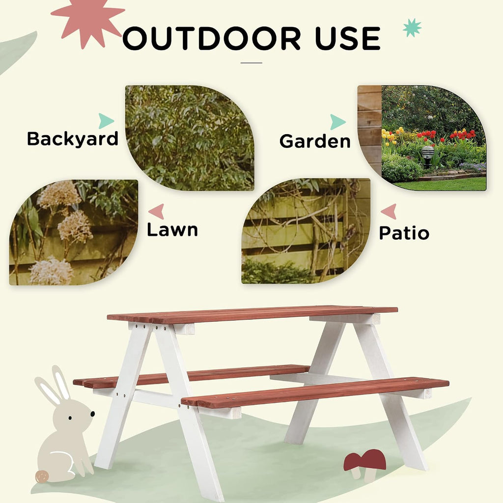 Kids Picnic Table Set Wooden Table & Bench Set for Ages 3-8 Brown | Kids Patio Furniture, Outdoor Toys