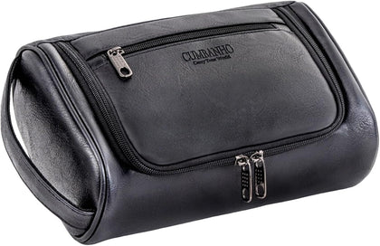 Mens Toiletry Bag,Compact Dopp Kit for Men Travel, PU Leather Shaving Kit, Water-Resistant Minimalist Organizer with