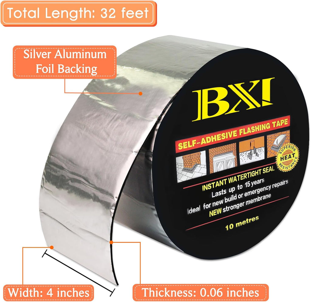 Flashing Roll Tape Membrane, 4 inches X 32 Feet Thick Waterproof Patch Seal Tape, Self-Adhesive SBS Modified