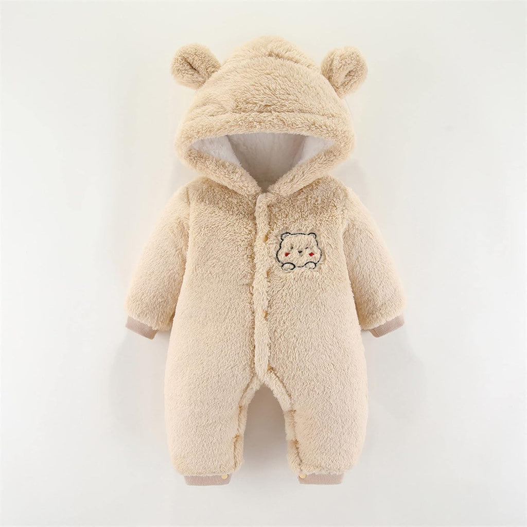 Newborn Baby Boy Girl Winter Snowsuit Cute Bear Ears Fluffy Fleece Jumpsuit Warm Hooded Romper One-Piece Outfit