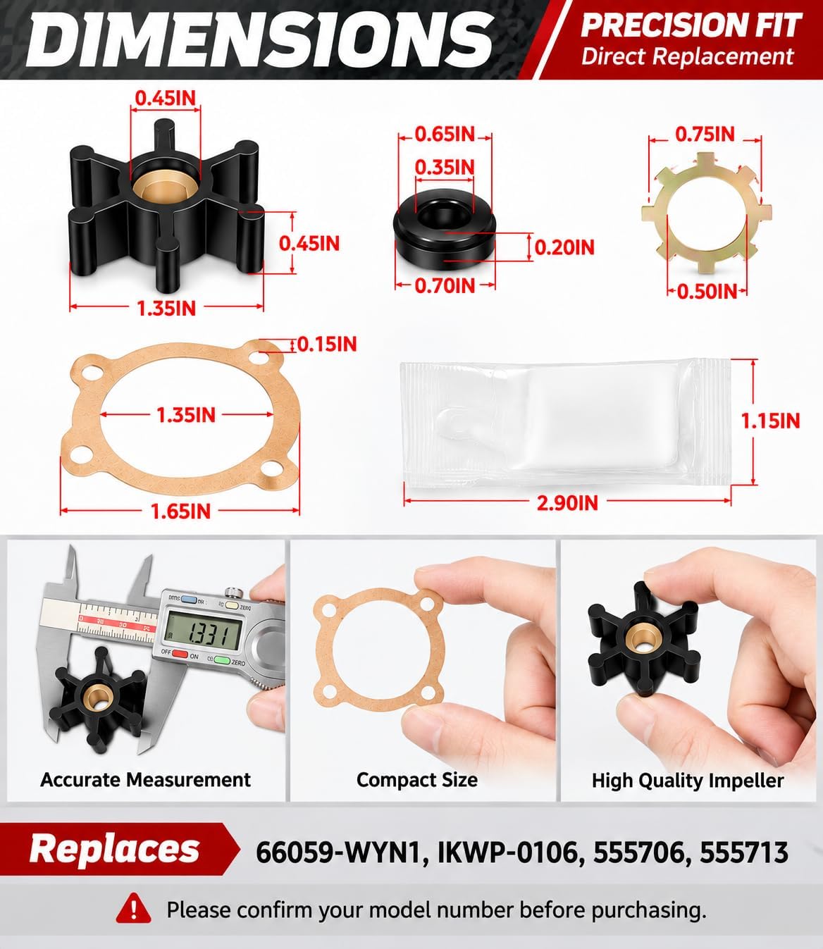 IKWP-0106 Impeller Repair Kit for 1/10 HP & 12V/115V Utility Pumps