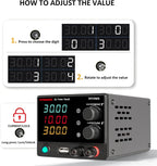 DC Bench Power Supply Variable 0-32V 0-10.1A Lab Source with 4-Digit LED