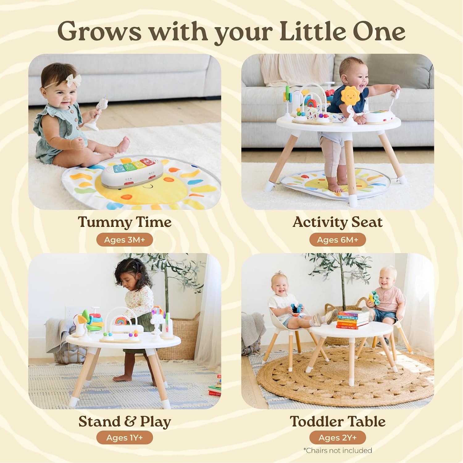 4-in-1 Baby Activity Center | Montessori-Inspired Design | 8 Interactive Toys | Tummy Time, Exersaucer & Toddler