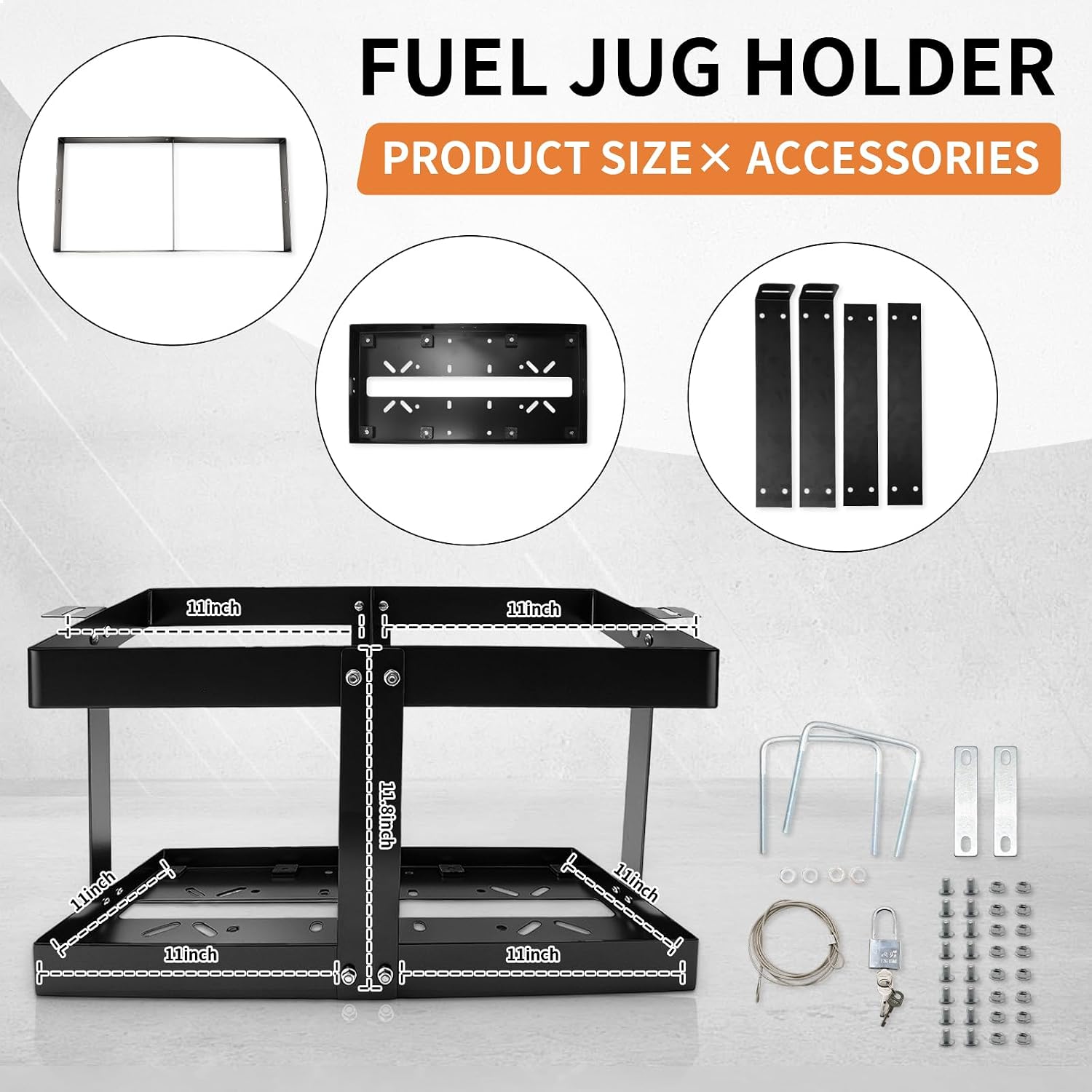 5 Gallon Fuel Jug Holder with Anti-Theft Lock, Gas Can Holder