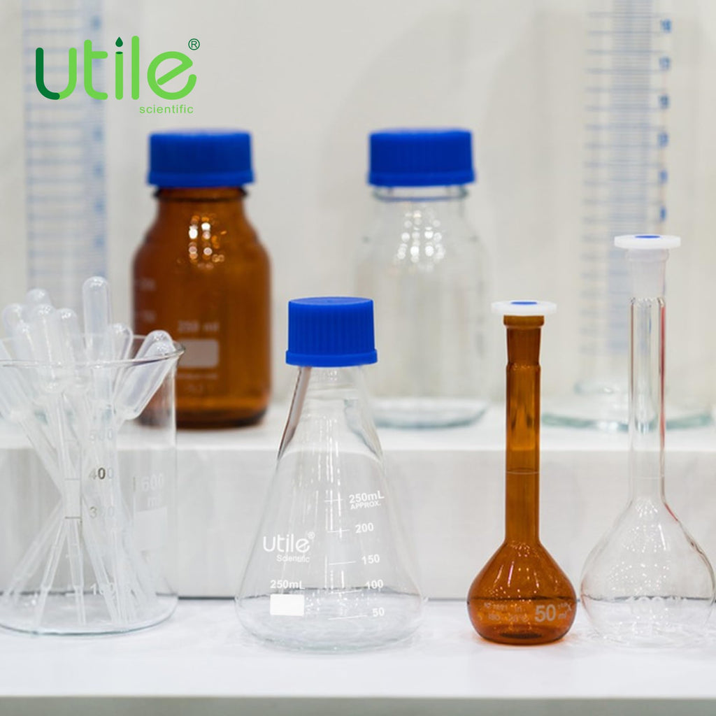 2 Pcs 500ml Glass Erlenmeyer Flask with Blue Cap, Narrow Mouth Erlenmeyer Flasks, Borosilicate 3.3 Glass Conical