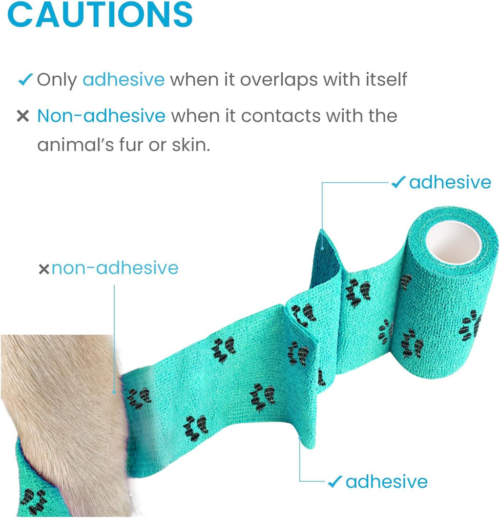 Pet Wrap, Self-Adhesive, Only Sticks to Itself, Non-Woven Tape for Dog Legs, Paws, Wounds, First Aid Cohesive Gauze
