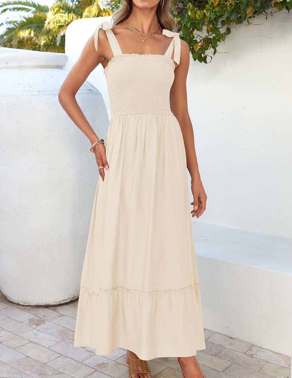 Womens Summer Boho Spaghetti Strap Maxi Dress