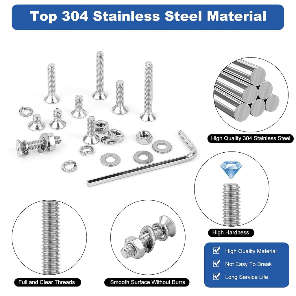 640Pcs Metric M3 Flat Head Hex Socket Cap Screws Assortment Kit, M3x 6/8/10/12/16/20/25/30 Internal Hex Drive Allen Bolts Nuts and Washers Set, 304 Stainless Steel, Fully Threaded, Pitch: 0.5mm