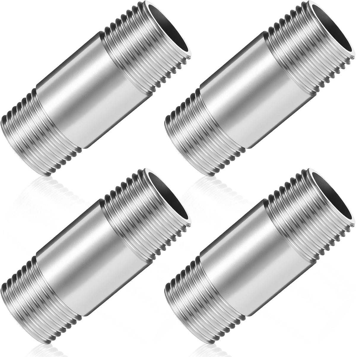 4 Pcs 304 Stainless Steel 1/2 NPT Pipe Nipple 2" Length