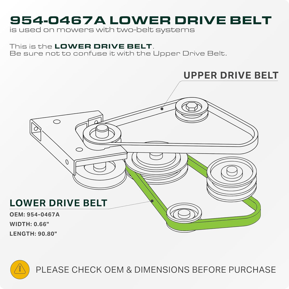 UDC Parts 954-0467A Lower Drive Belt Replacement for Cub Cadet, 90.8"x0.66"