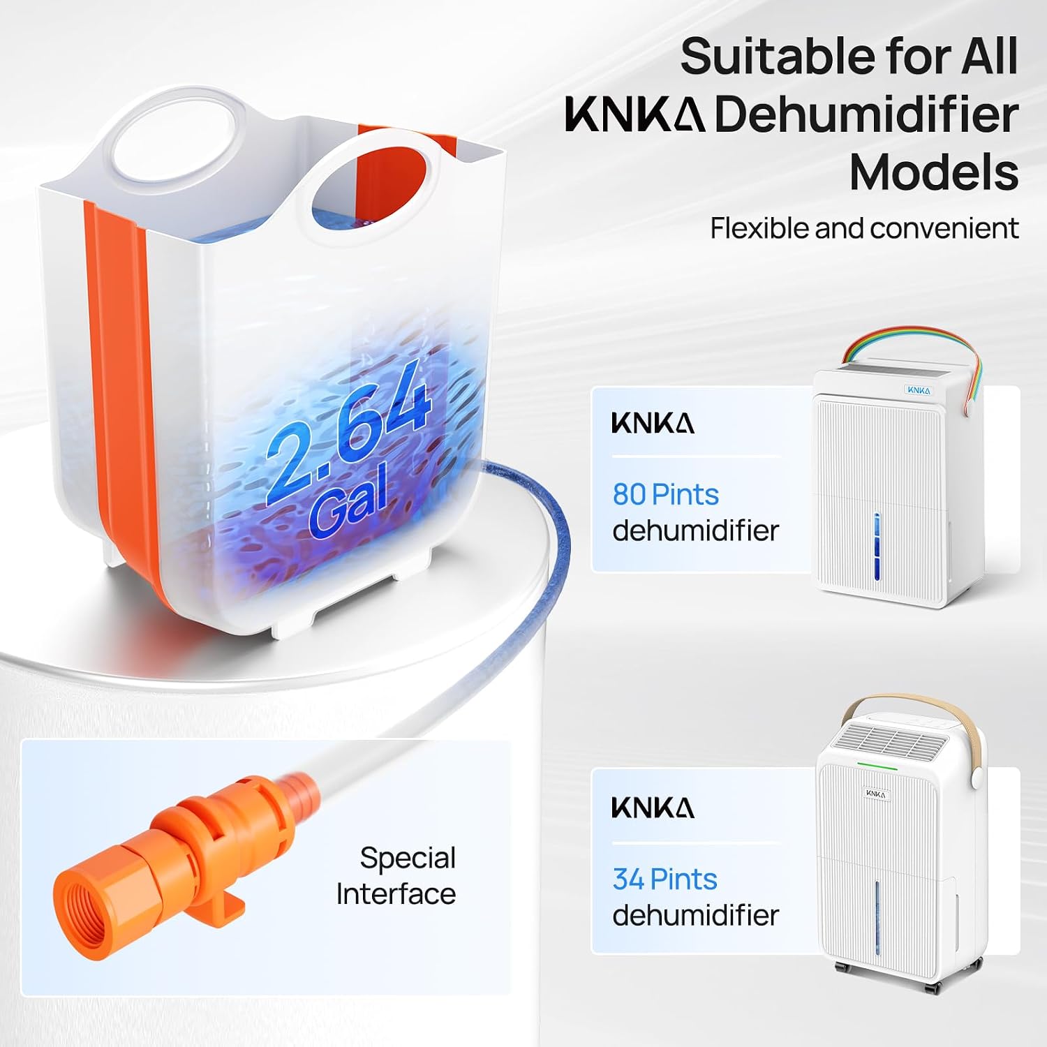 2.64 Gal External Water Tank with Drain Hose for Dehumidifier | Compatible with KNKA 34 Pint & 80 Pint Dehumidifier