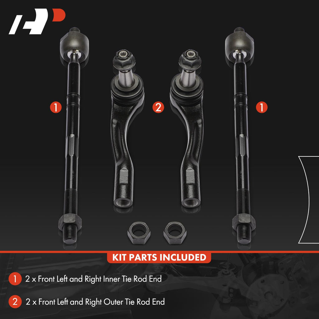 A-Premium Front Inner Outer Tie Rod End Kit Fix Uneven Tire Wear