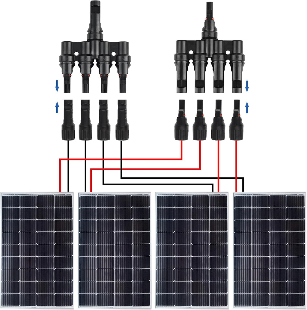 Solar Panel T Branch Connector 1 Male to 4 Female and 1 Female to 4 Male MC4 Cable Wire Connector for Parallel