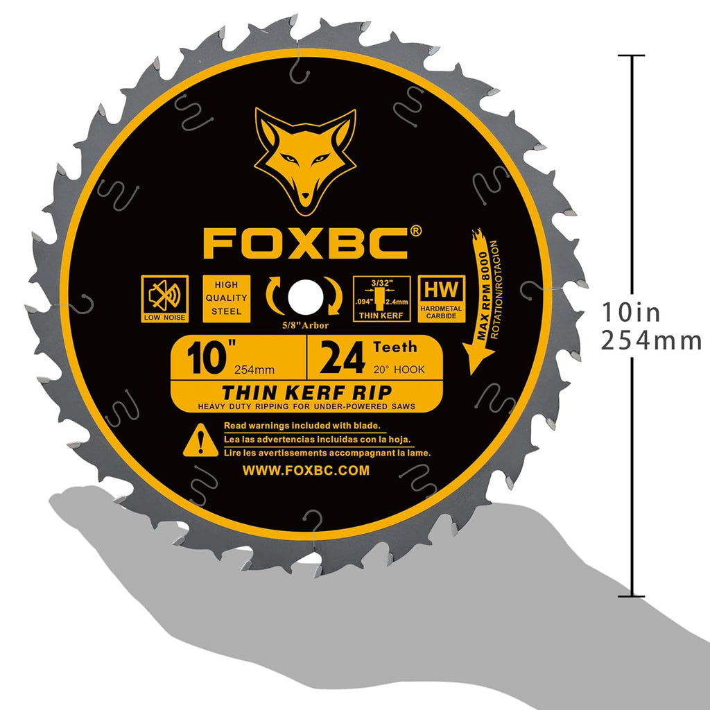 10-Inch Flat Tooth Ripping Table Saw Blade for Wood Cutting, 24-Tooth, Thin Kerf with 5/8-Inch Arbor