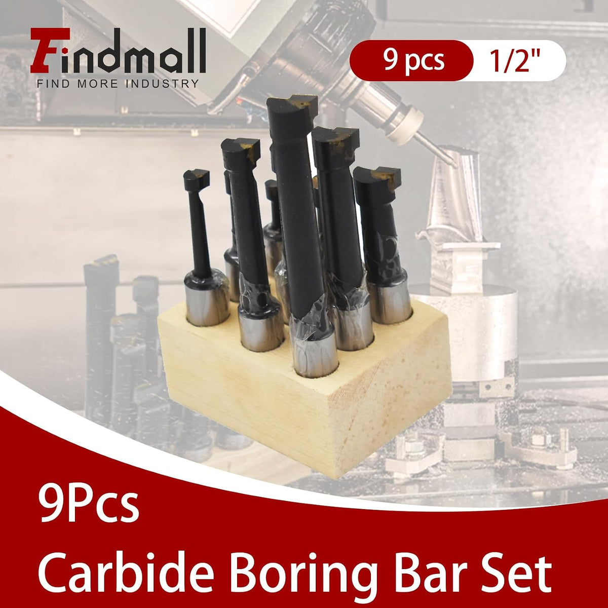 findmall 9Pcs 1/2" Boring Bar C6 Carbide Tipped Bars， 1/2 Shank Diameter