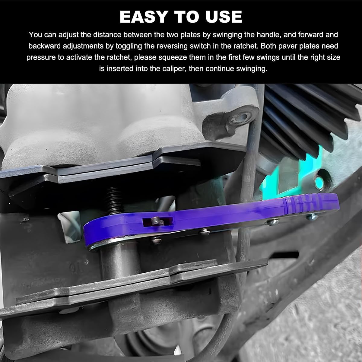 Brake Caliper Compression Tool Kit, 360° Ratchet Piston Compressor with 2 Large Steel Plates & 4 Caliper Hooks