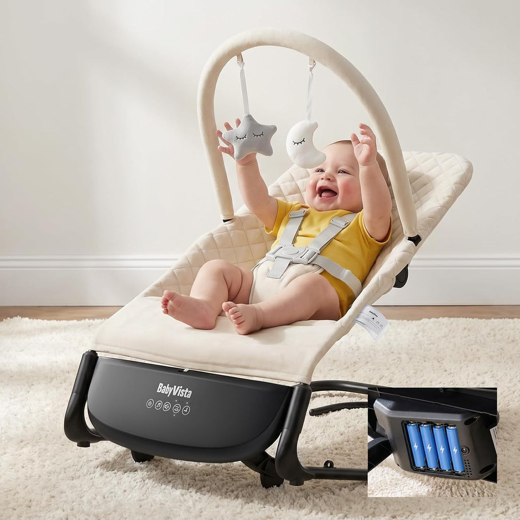 Electric Baby Bouncer Smooth Auto-Rock 3-Speed for Newborns (Up to 40lbs) | Baby rocker for 0-12 months (under