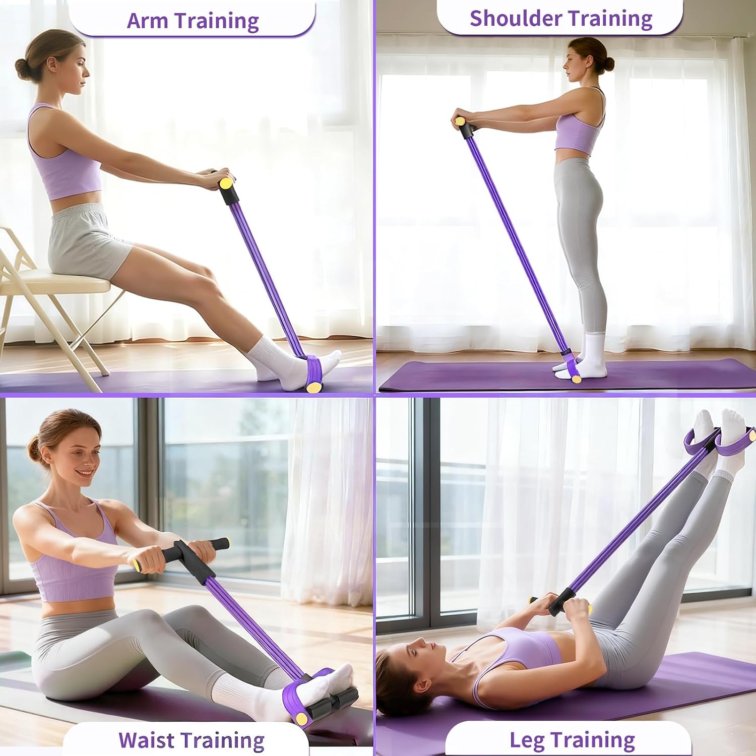 Pedal Resistance Bands with Handles, Upgrade 6-Tubes Elastic Bands for Exercise, Natural Rubber Foot Pedal Resistance